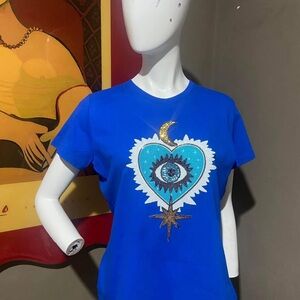 Blue Sequin Graphic Short Sleeve Tee
